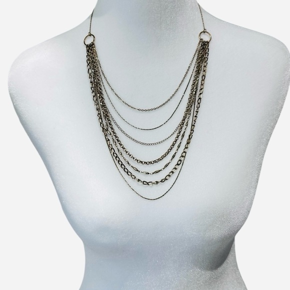 NWT Vintage Gold Tone Graduated 7 Strand Chain Waterfall Necklace Adjustable 16” - Picture 5 of 6